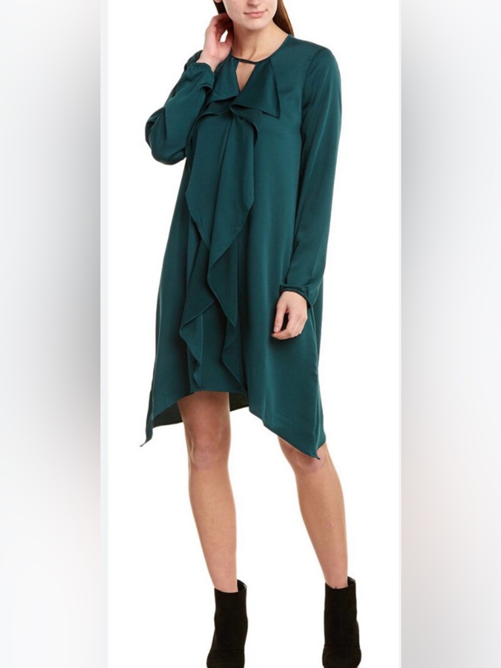 BCBGMaxAzria Teal Asymmetrical Ruffle Dress